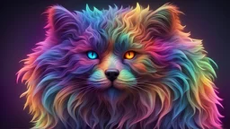 3d vector rainbow-colored wavy fractal neon mainecoon bear, stunning, beautiful, eye-catching, masterpiece