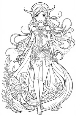 Outline art for cute Fantasy coloring pages with sea elf princess, white background, Sketch style, full body, only use outline, Mandala style, clean line art, no shadows and clear and well outlined