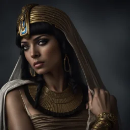 Behold the powerful alluring and pretty egiptian cleopatra, her body adorned with the traditional egiptian costumes, HDR, beautifully shot, hyperrealistic, sharp focus, 64 megapixels, perfect composition, high contrast, cinematic, atmospheric, moody