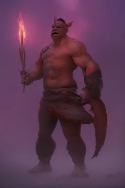 Full body photography of ethereal ANGRY ORC , Fire theme art, Dark moody night atmosphere, by Michelangelo, 8K, high body details, anatomically perfect body, oak tree roots, purple, red, armed with guns ,