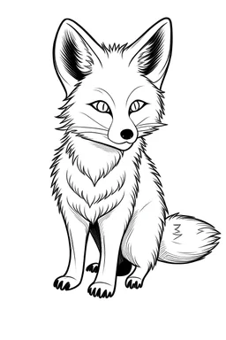 Simple on line draw for kids 'Arctic Fox' inolated on white, white background, without color, black and white, full image