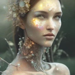 Portrait of beautiful girl, face dept of field,face shining, plant, metal,Unsharp masking, feathers,central weight average,Laplacian filt CWA Dryad,Median filter fae, sidhe, ominous, nature, plants, wildflower sparkle,wildflower 3d view, facepaint, dnd character portrait, intricate, oil on canvas, masterpiece, expert, insanely detailed, 4k resolution, retroanime style, cute big circular reflective eyes, cinematic smooth, intricate detail , soft smooth lighting, soft pastel colors