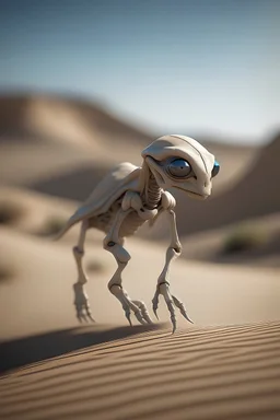 photo of an extremely cute large alien animal with a bone plated carapace articulated at the back of the animal, walking across the dunes of a desert, nature, no text, blur