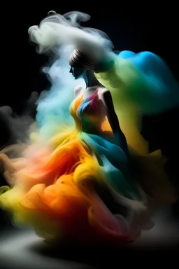 Bride shape in multicolored smoke.