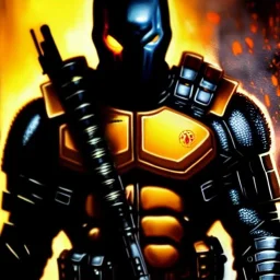 ultra detailed fullbody portrait of Deathstroke , extremely detailed digital painting, intrincate, extremely detailed face,crystal clear Big eyes, in the style of Boris Vallejo, mystical colors , perfectly centered image, perfect composition, rim light, beautiful lighting,8k, stunning scene, raytracing