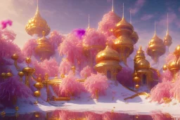 gold and light delicate violet fuchsia crystal galactique landscape, full of details, smooth, bright sunshine，soft light atmosphere, light effect，vaporwave colorful, concept art, smooth, extremely sharp detail, finely tuned detail, ultra high definition, 8 k, unreal engine 5, ultra sharp focus