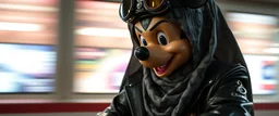 hi speed bad ass cyber punk mickey mouse as a muslim cross dresser with motion blurred background