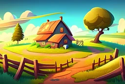cartoon magic field farm landscape realistic cartoon style