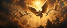 master oil painting by Rembrandt,whirlwind of a 100 million angels singing, display of god rays over blessed earth