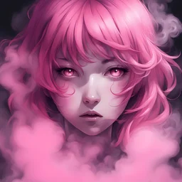 Anime girl face in smoke with pink colour