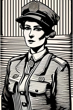 Retrato completo de una policía , xilografia duotono