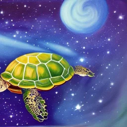 Oil painting style turtle and universe