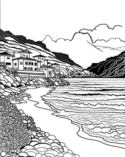 Cape Town, hill, sea coloring pages coloring pages, no color small slim line art