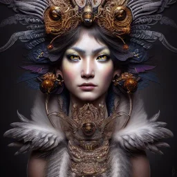 Insanely detailed photograph of an elaborate beautiful hawk goddess intricate glowing skin eyes intricate face hair lashes fur dress hyperdetailed painting by Anna Dittmann Huang Guangjian and Dan Witz CGSociety ZBrush Central fantasy art album cover art 4K 64 megapixels 8K resolution HDR Greek shiny space colours jewelry celestial hair eyes light"