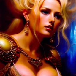 Drawing of beautiful face,'beautiful,Busty blonde Cammy',intense stare, ancient skintight armor, balanciaga fashion clothe painting by gaston bussiere, greg rutkowski, yoji shinkawa, yoshitaka amano, tsutomu nihei, donato giancola, tim hildebrandt, Oil on canvas, cinematic composition, extreme detail,fit full head inside picture,16k