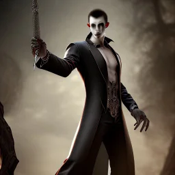 a vampire with arms outstretched viewed from the side photorealistic