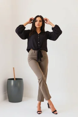 full body young lady in pants an blouse