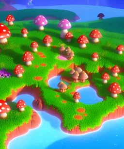 A small and colourful mushroom village, medevil fantasy