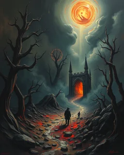 Bosch painting style, nightmare , in hell