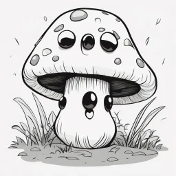 mushroom, black and white, cartoon, drawing, cute, creature, simple