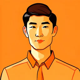 2d Illustration of a 30 year old handsome Chinese man, front view, flat single color orange background