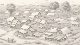 A small rural town drawn on paper