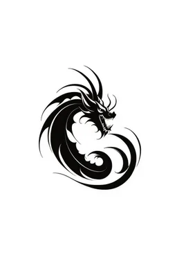 minimalist dragon ink logo, white background