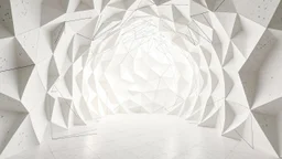 Interior space inhabited by a parametric Archimedean composition with iteration and convergence of random forms and lines. Scaly texture and modular art