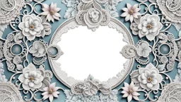 combination of different vintage lace with floral and plants ornament silver metallic threads circles and bubbles, pastel colors lacy border unique elegant, high detailed, sharp focuses, photorealistic, masterpiece