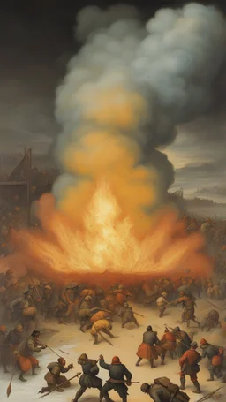 Nuclear bump explosion by Pieter Bruegel style