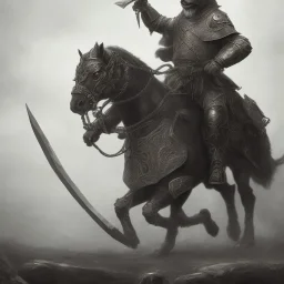 Nomad cavalry. Warriors. Leather armor. Black. Sharp details. Roar. Fast galloping.