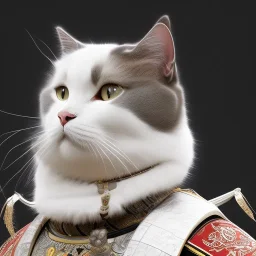 beautiful smooth realistic Japanese samurai robot cat body, run on dark cosmos background, cat еye, extremely sharp detail, finely tuned detail, ultra high definition, 8 k, unreal engine 5, ultra sharp focus, accurate sword wings, positive smile, lot of details, fit within portrait, Ambiance dramatique