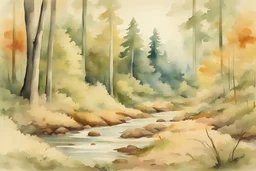 beautiful forest landscape vintage watercolor