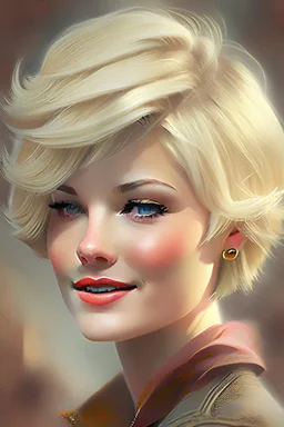 short hair blonde woman, toonimated art
