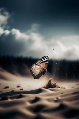 Butterfly fading into dust and floating into the sky