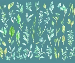 vector plants set illustration. watercolor white backdrop