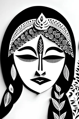 Paper Art, cute Indian women, Blushing face, Black and white colour , Creative