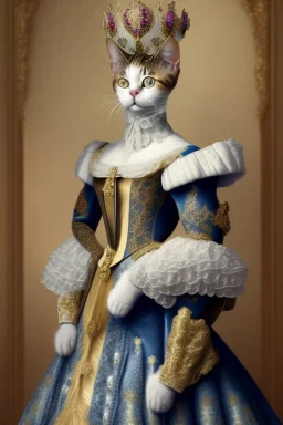 Portrait of a cat which is dressed like empress Elizabeth of Austria.