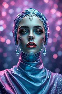 Gorgeous woman created from diamond, facing front, silk, diamonds, gems, sparkling dots, in crystal background, style Darek Zabrocki, magic realism, gradient colors, cinematic lighting, bokeh, Ultra-detailed Quality 3D, 3d render octane, Unreal engine 5 effects, VFX, Isometric, Made in blender, 8k sharp focus, cinematic, ultrahd, highly detailed, ultra photorealism fantasy