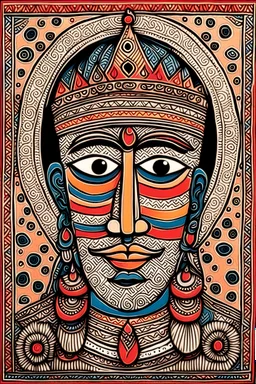 a king's face in Madhubani art style