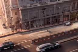 A Tesla 'Semi' (semi truck) is going at a high speed, on the streets of San Francisco. (CINEMATIC, WIDE ANGLE LENS, PHOTO REAL)