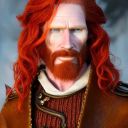 Portrait of courtney gains as a ruggedly handsome but joyful roguish pirate, charismatic, attractive male, masculine, perfect, precisely detailed, lightly freckled face, meticulously detailed multi-hued ginger carrot-colored cherry red fiery hair; Malachai of the corn; fantasy, intricate, elegant, highly detailed, digital painting, artstation, concept art, matte, sharp focus, illustration, art by artgerm and greg rutkowski and alphonse mucha