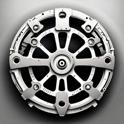 post-apocalyptic steering wheel vector icon in white color over the back background, stylized
