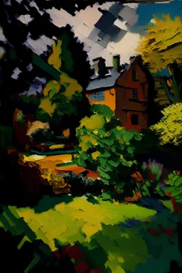English garden in the style of frank Auerbach