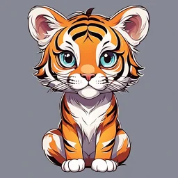 Cute tiger with adorable eyes / t-shirt design / clear lines/ neofuturist, full body