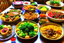 لقطة لوجبة منزلية شهية مع مجموعة متنوعة من الأطعمة المحلية،