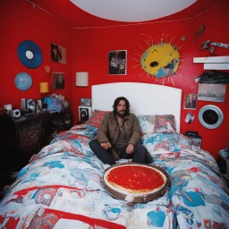 Fisheye perspective of the Red Redemption— Kita, soft disheveled beast, poises in a messy bed for the Eurovision Song Contest. 35mm Lone Sloane: melting cheese, infinite loop, primitive drum style. The viewer (implied POV) is a monstrous creature from 2000 to 2010. Crusty sourdough, psychedelic tape, Jacques Lob— Poised for a bite of Philippe Druillet’s 1973 horror-themed image. Hold the turkey, hold the raw tape loop dance.