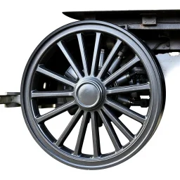 isolated image of a spoked steel wheel(black) from a steam train. vignette of just the wheel