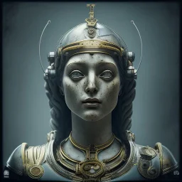 a greek marmor statue of athena, steam punk, scary, horror, realistic, made in octane, cinematic, movie, CGI, ultra-realistic, extremely detailed octane rendering, 8K, VRAY Super Real ar 2:3, dof photorealistic futuristic 50mm lens hard lighting dark gray tintype photograph, realistic lighting, sephia colors