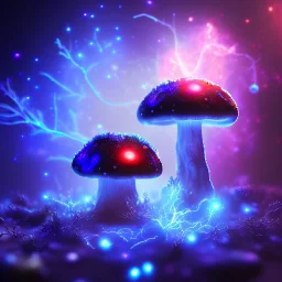 Spherical Frost metal magic armoured lightning glowing Mycelium MUSHROOM stars galaxy SPACE lANDSCAPE BURNING IN BLUE FLAMES hellfire abyss math chaos vivid cell